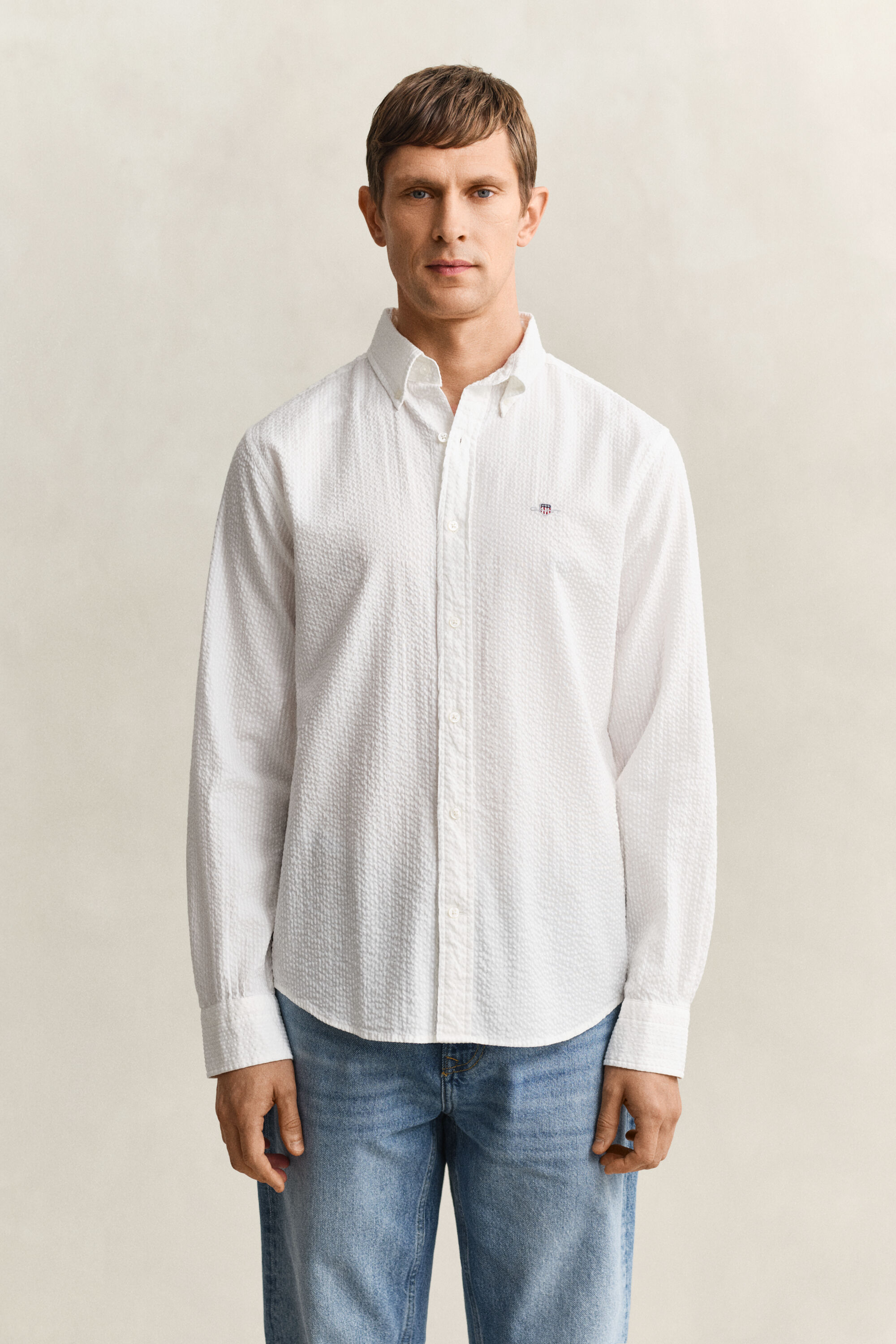 Regular fit ‑mitoitettu seersucker-paita