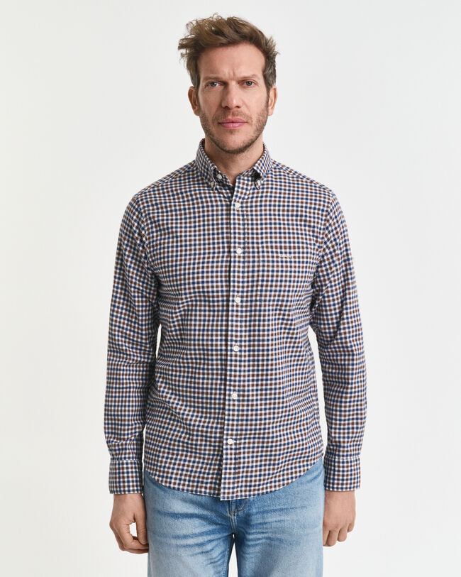 Regular fit ‑mitoitettu gingham-ruudullinen paita tvillikankaasta