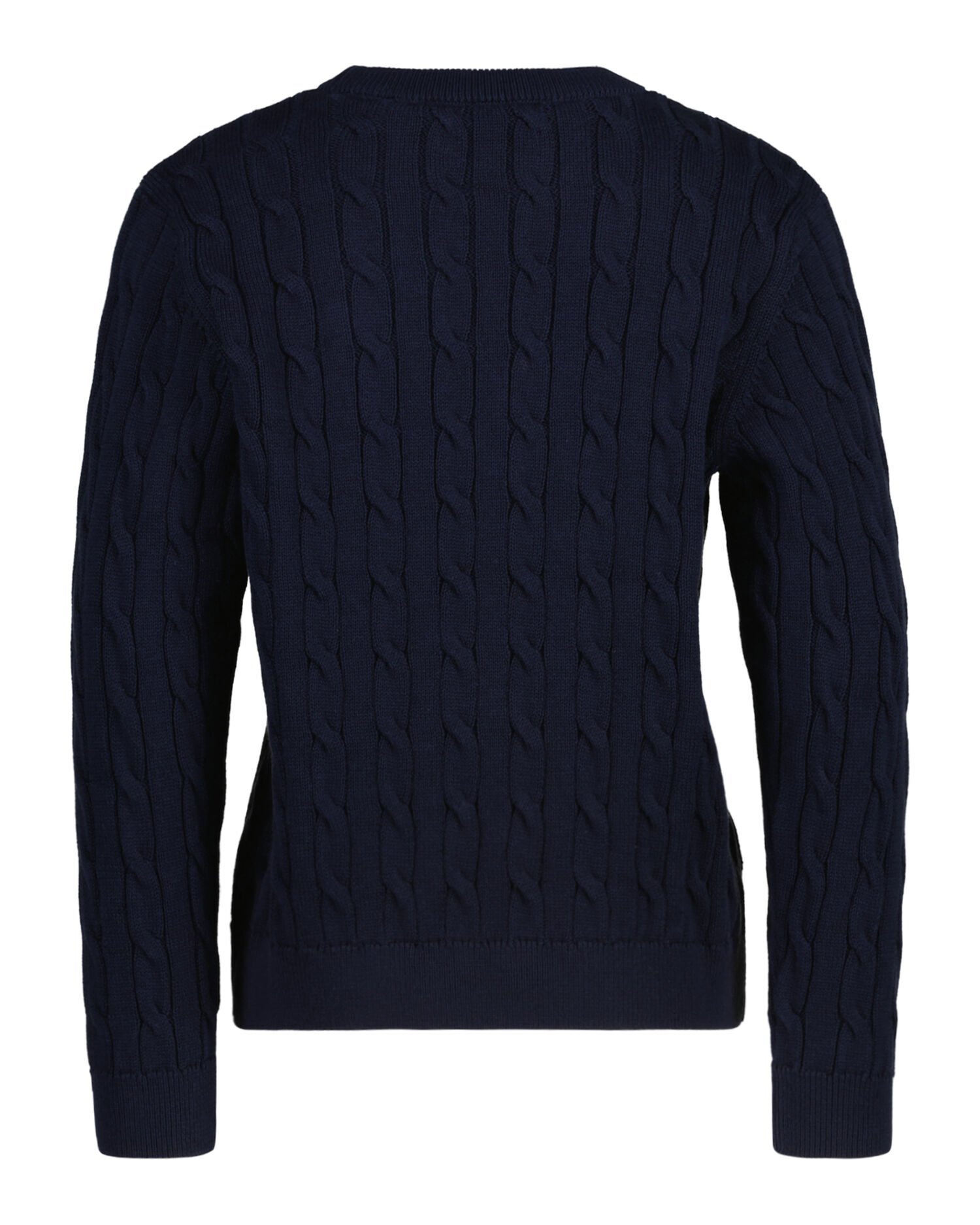 Kids-malliston puuvillainen Shield-palmikkoneulepusero, jossa pyöreä pääntie