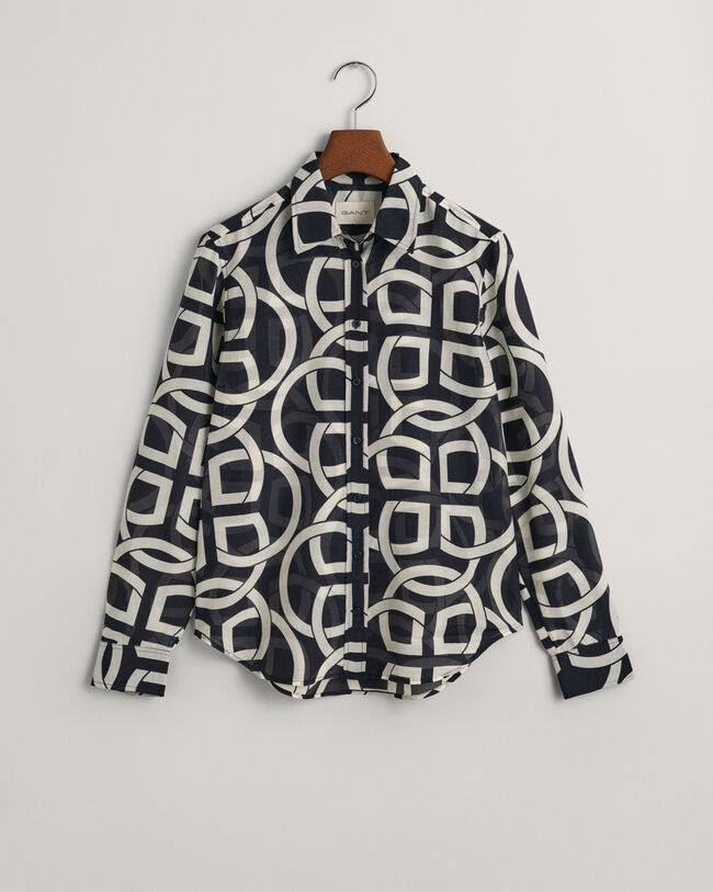 Regular&nbsp;fit ‑mitoitettu printtikuvioitu Monogram-puuvilla-silkkipaita