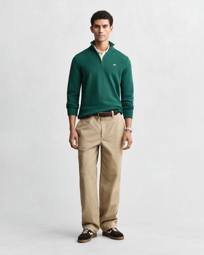 Casual-puuvillaneulepusero puolivetoketjulla