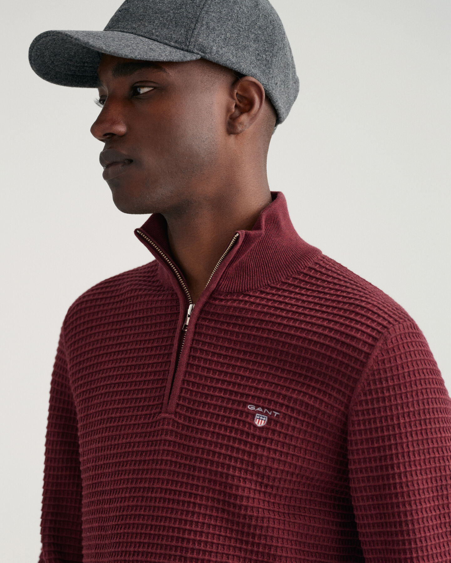 Texture-puuvillaneulepusero puolivetoketjulla