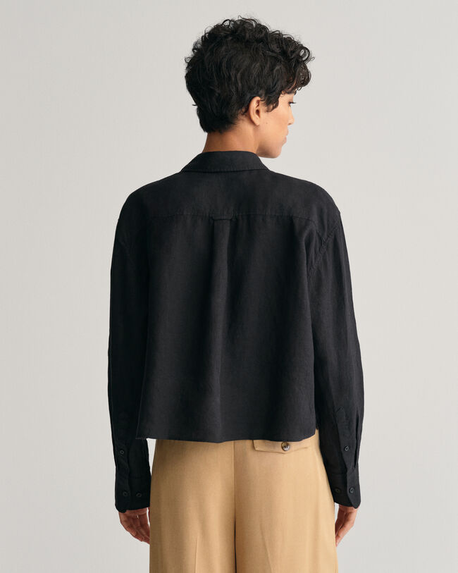 Relaxed fit ‑mitoitettu vajaamittainen pellavapaita