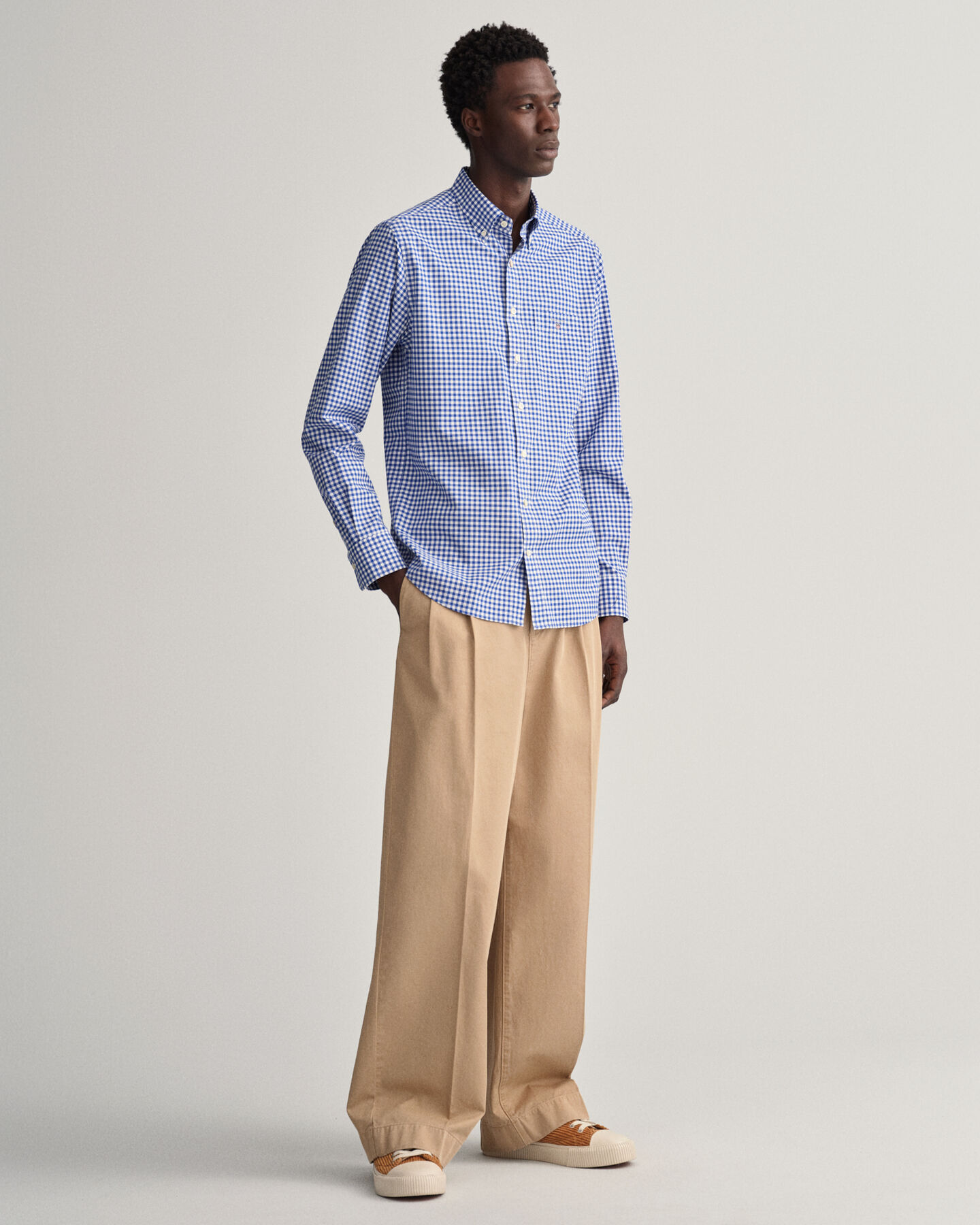 Regular fit ‑mitoitettu gingham-ruutuinen paita broadcloth-kankaasta