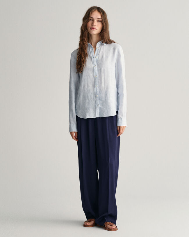 Regular fit ‑mitoitettu pellavainen chambray-paita