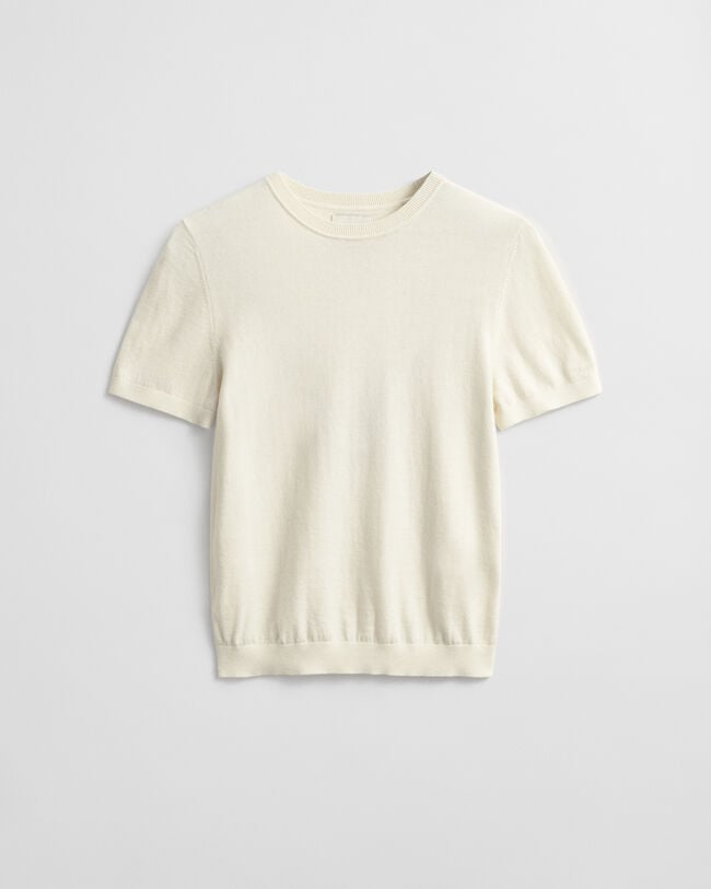 Kevyt lyhythihainen neulepusero, pyöreä pääntie