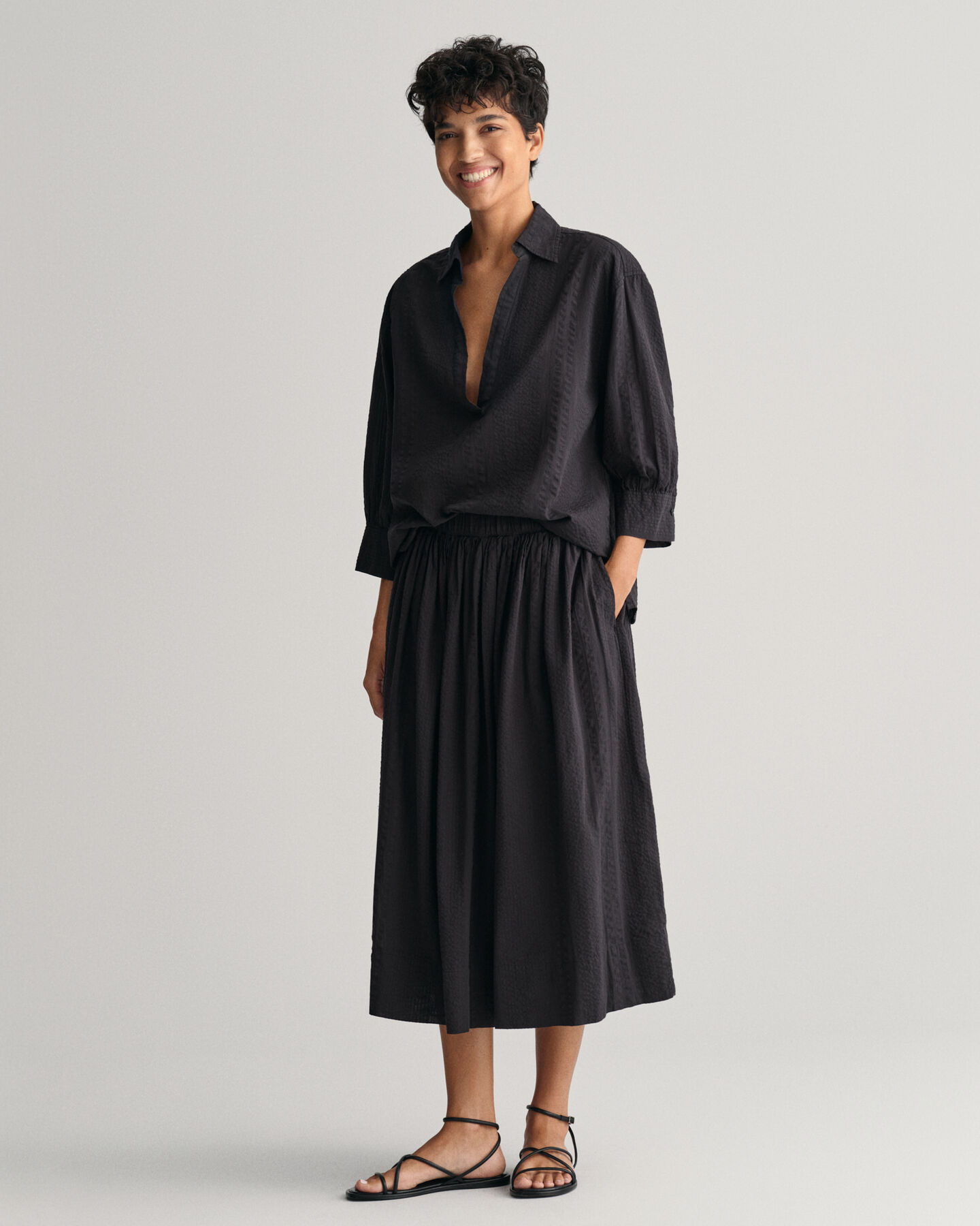 Raidallinen Seersucker Pull-On ‑hame