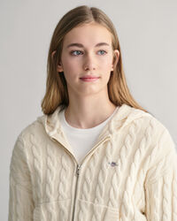 Teen Girls ‑malliston lyhyt palmikkoneulottu Shield-vetoketjuhuppari