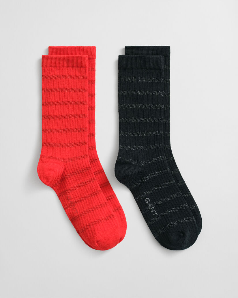 Metallinhohtoiset raitasukat lahjapakkauksessa (2 paria)