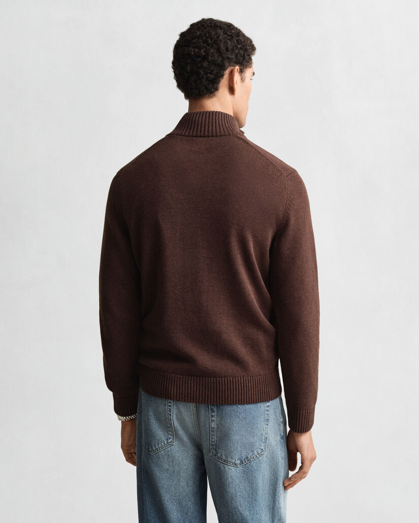 Casual-puuvillaneulepusero puolivetoketjulla