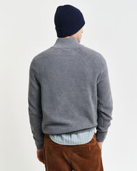 Joustinneulepusero puuvillan ja villan sekoitteesta, vetoketjukaulus