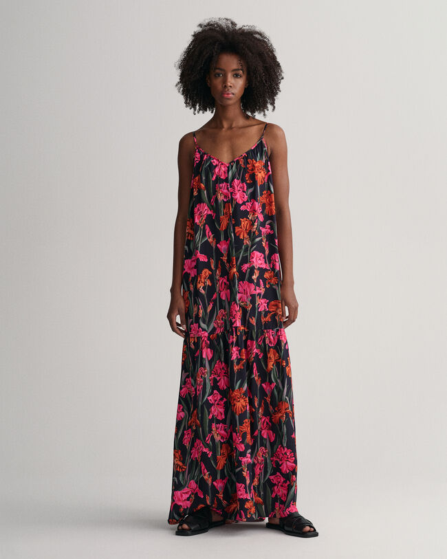 Printtikuvioitu kapeaolkaiminen maksimekko