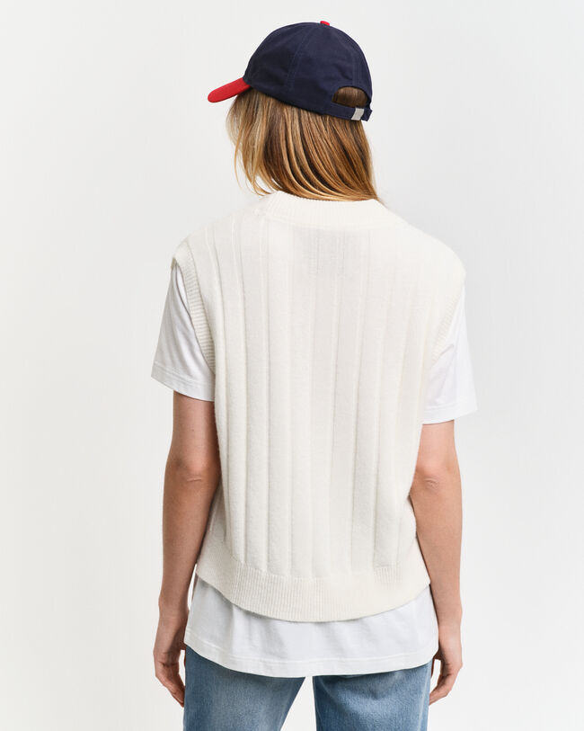 Villainen joustinneuleliivi, v‑pääntie