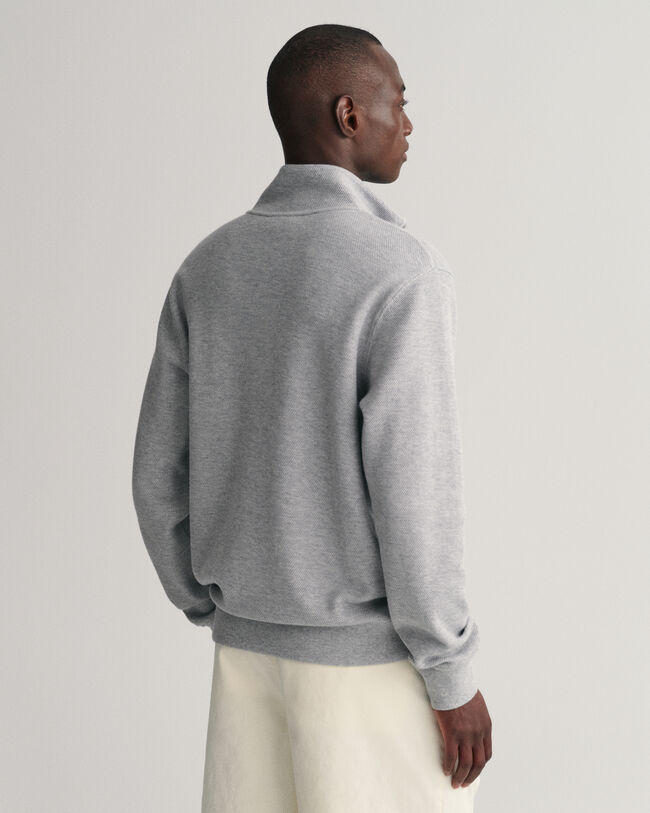 Vohvelipintainen collegepaita, jossa vetoketjullinen p&auml;&auml;ntie