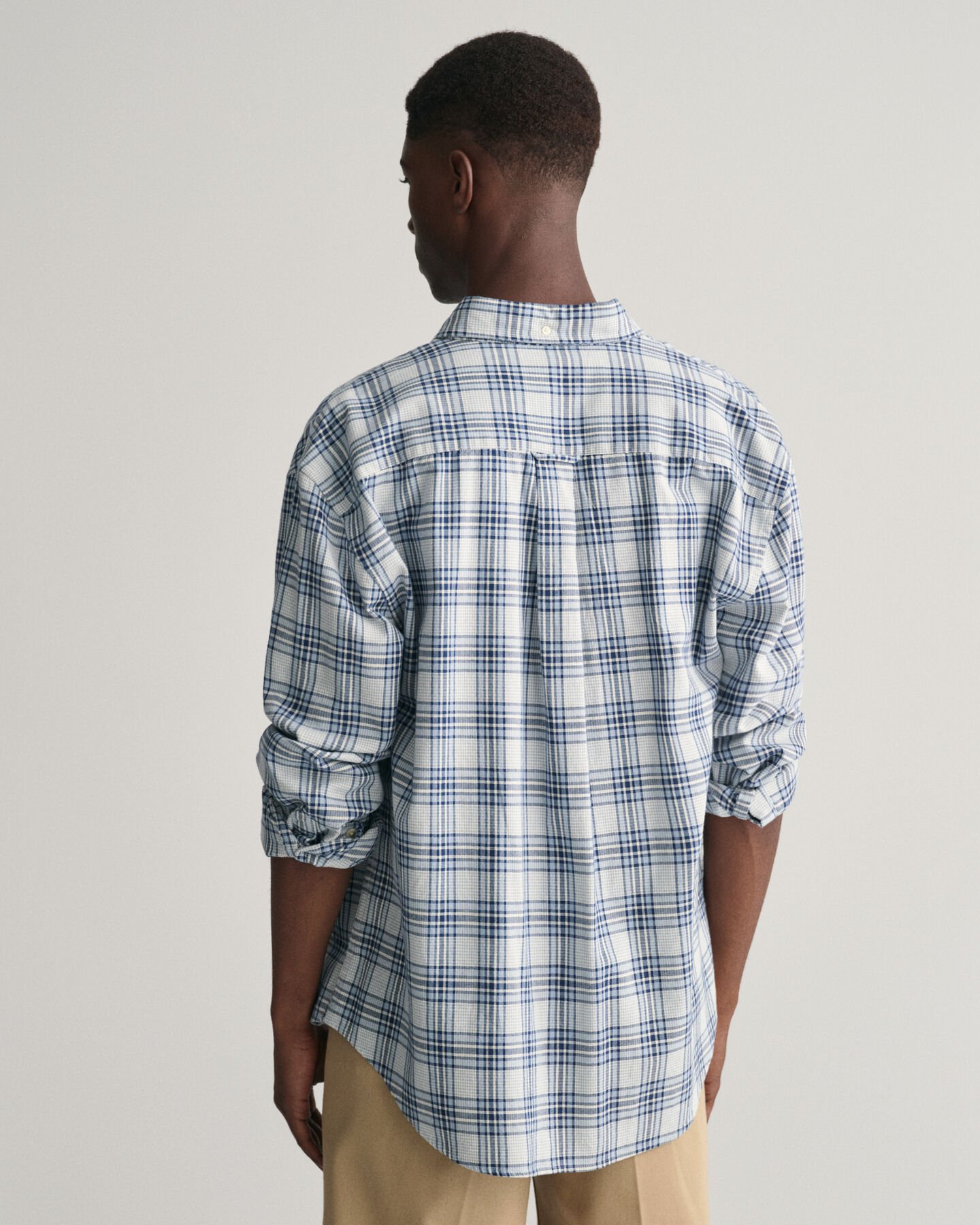 Relaxed&nbsp;fit ‑mitoitettu kohopintainen ruutupaita