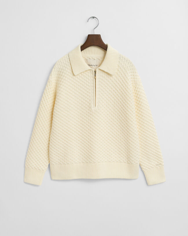 Kohopintainen puuvillaneulepusero, vetoketjukaulus