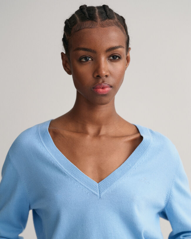 Keveä puuvillaneulepusero, v‑pääntie