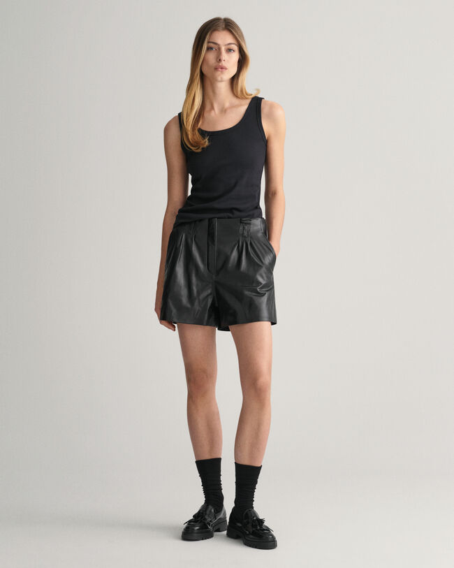 Pleated Leather Shorts