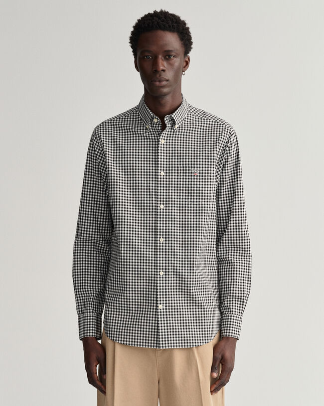 Regular&nbsp;fit ‑mitoitettu gingham-ruutuinen paita broadcloth-kankaasta