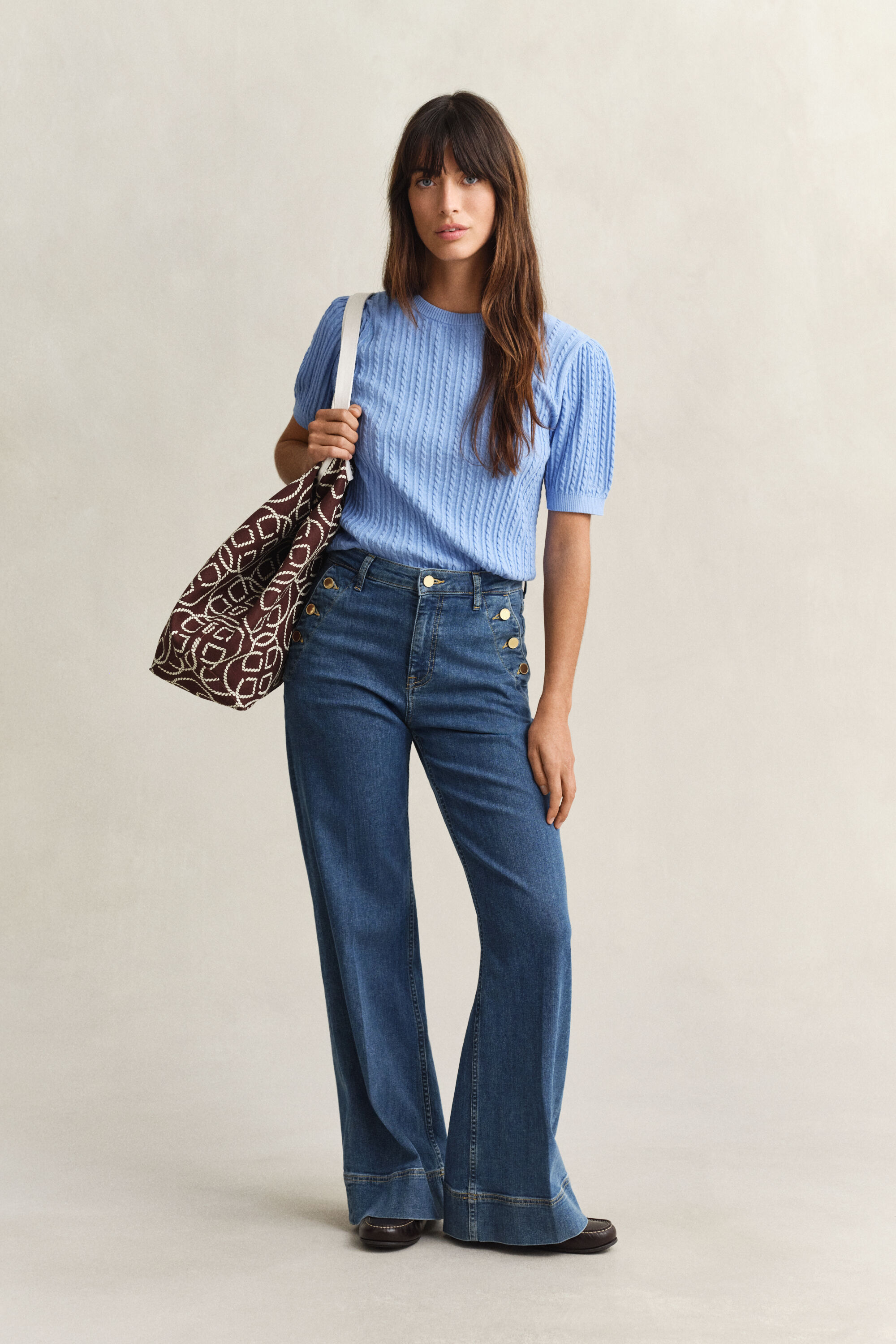 Lyhythihainen puuvillainen neulepusero