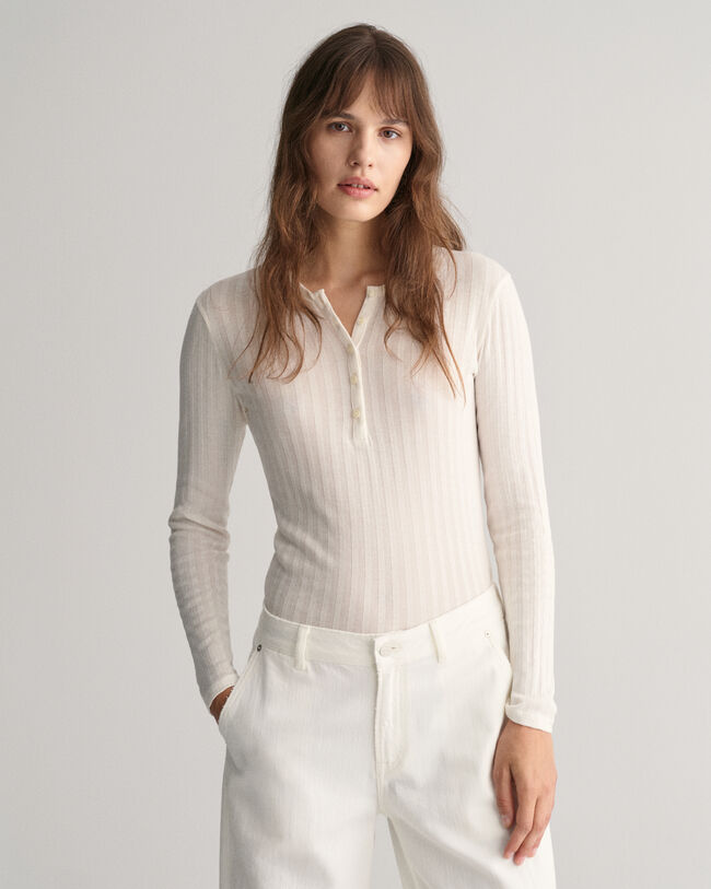 Pitkähihainen Henley‑joustinneule-t‑paita