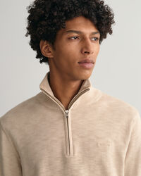 Flamme-puuvillaneulepusero, jossa vetoketjullinen p&auml;&auml;ntie