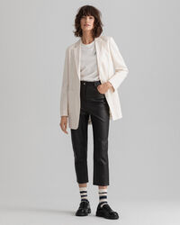 Korkeavyötäröiset nilkkapituiset nahkahousut