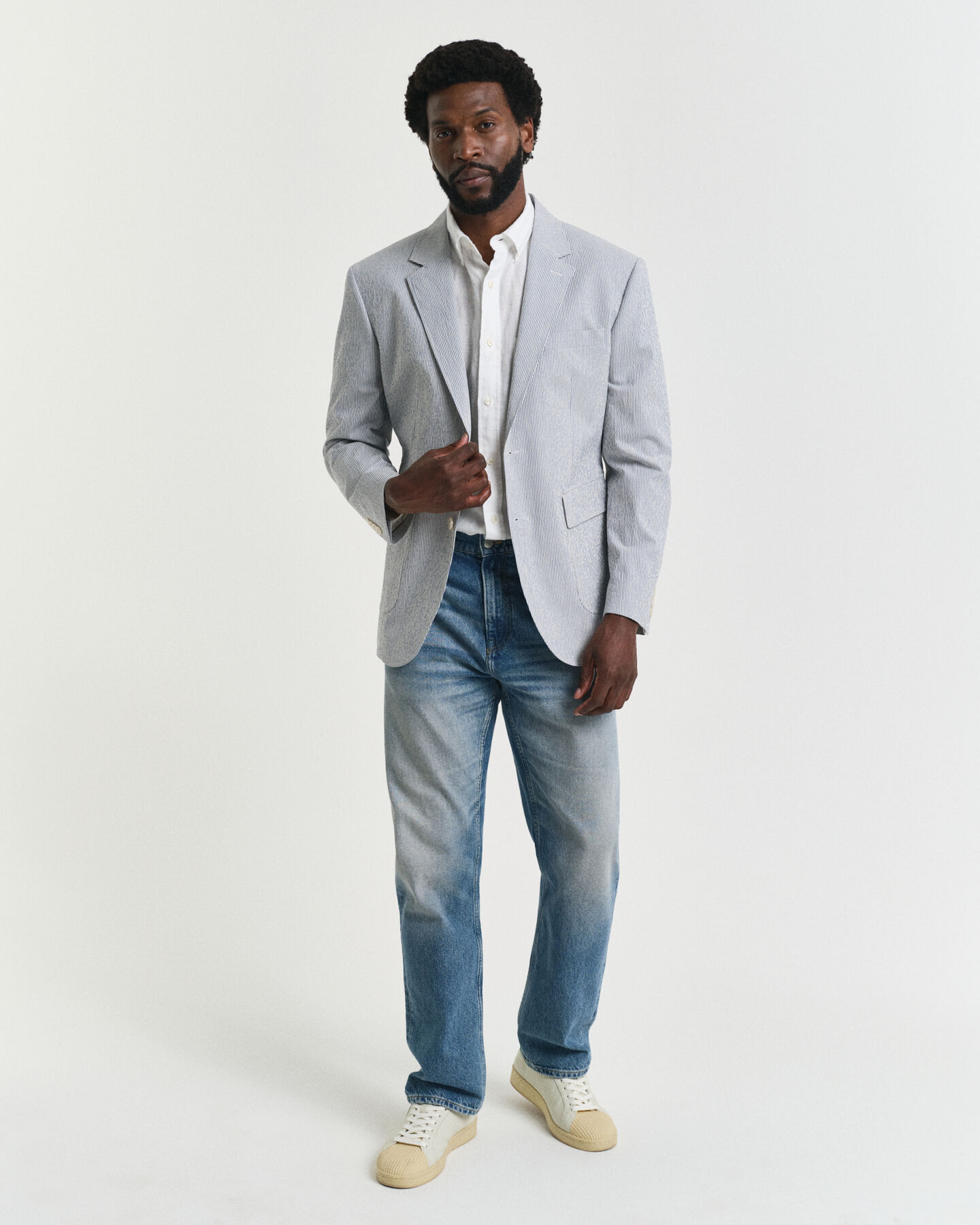 Slim fit ‑mitoitettu seersucker-puvuntakki