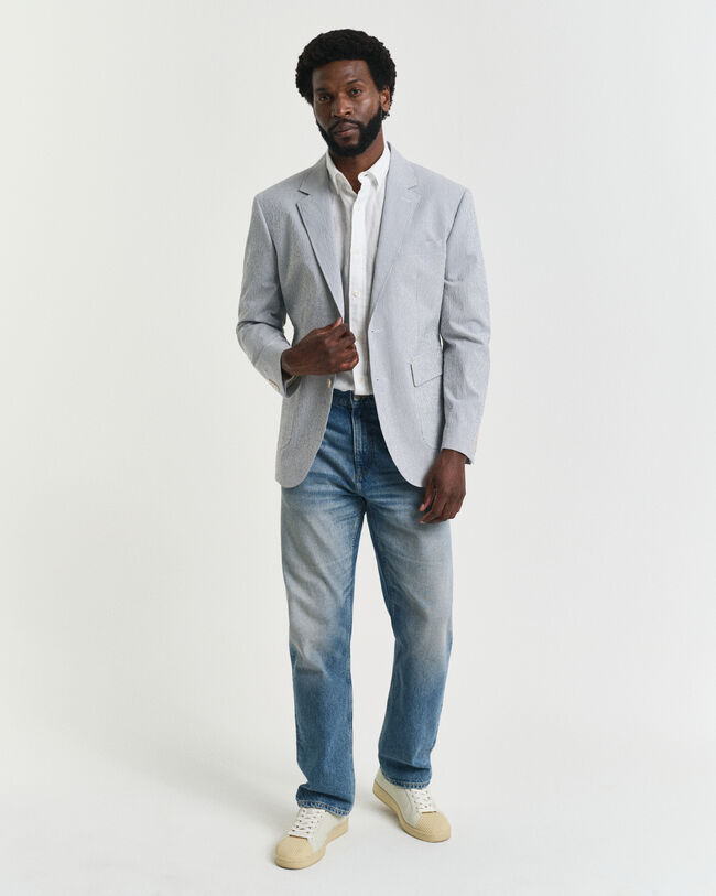 Slim fit ‑mitoitettu seersucker-puvuntakki