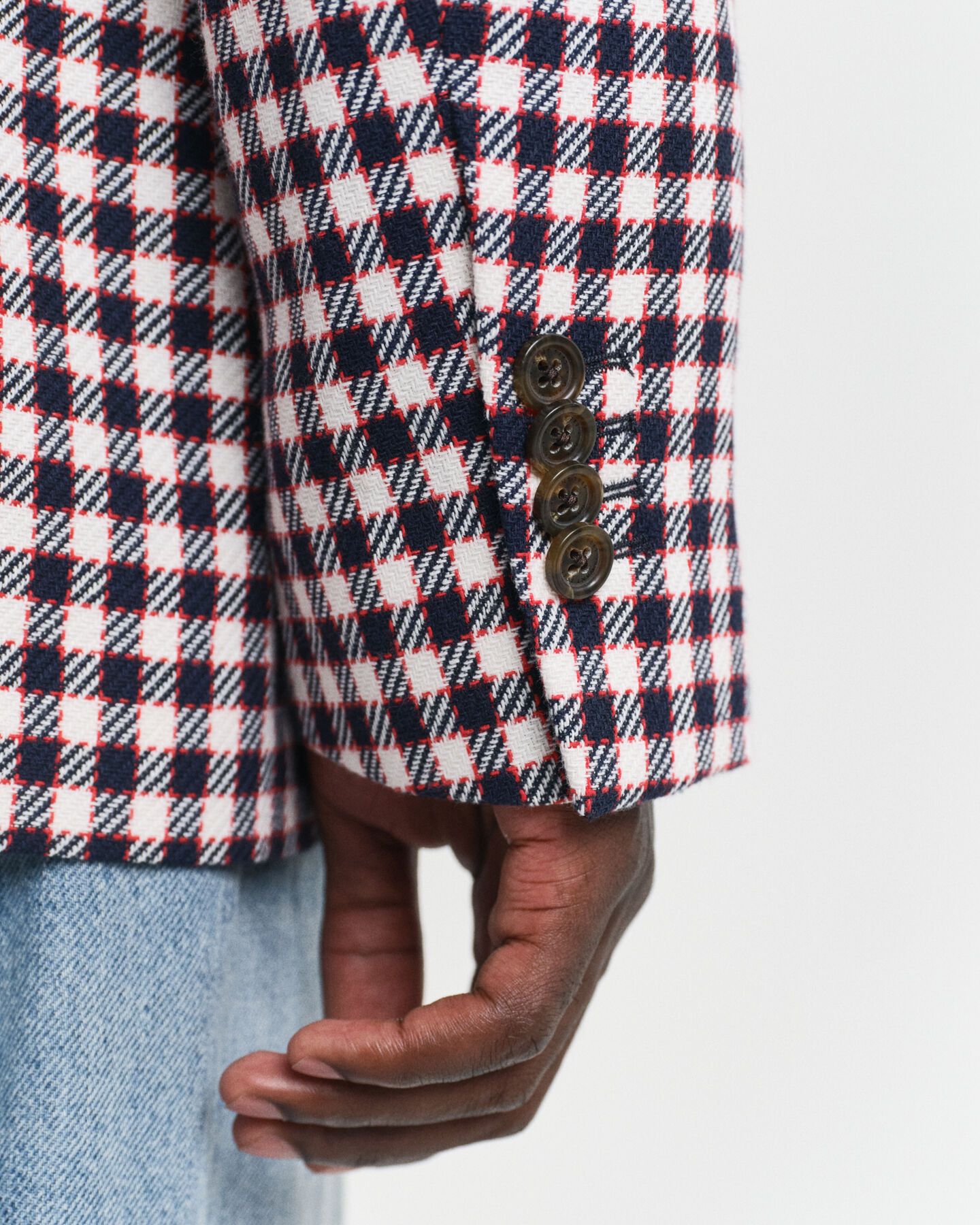 Regular fit ‑mitoitettu ruudullinen puuvillasekoitebleiseri