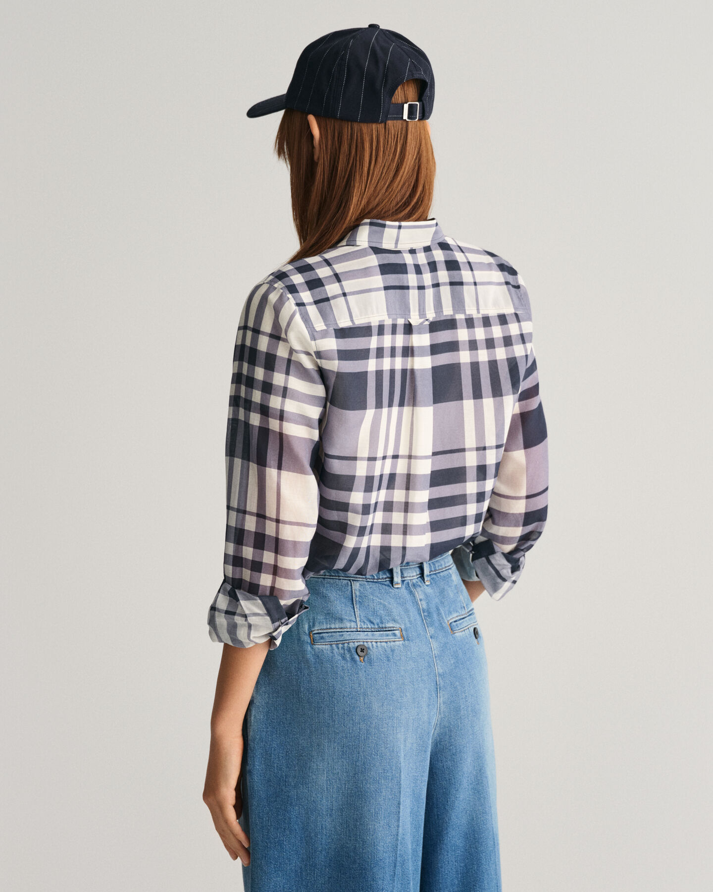 Regular fit ‑mitoitettu ruudullinen puuvilla-silkkipaita