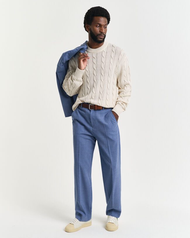 Relaxed&nbsp;fit ‑mitoitetut villakankaiset Moulin&eacute;-puvunhousut