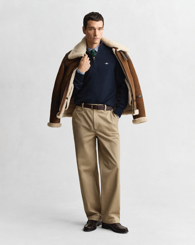 Casual-puuvillaneulepusero puolivetoketjulla