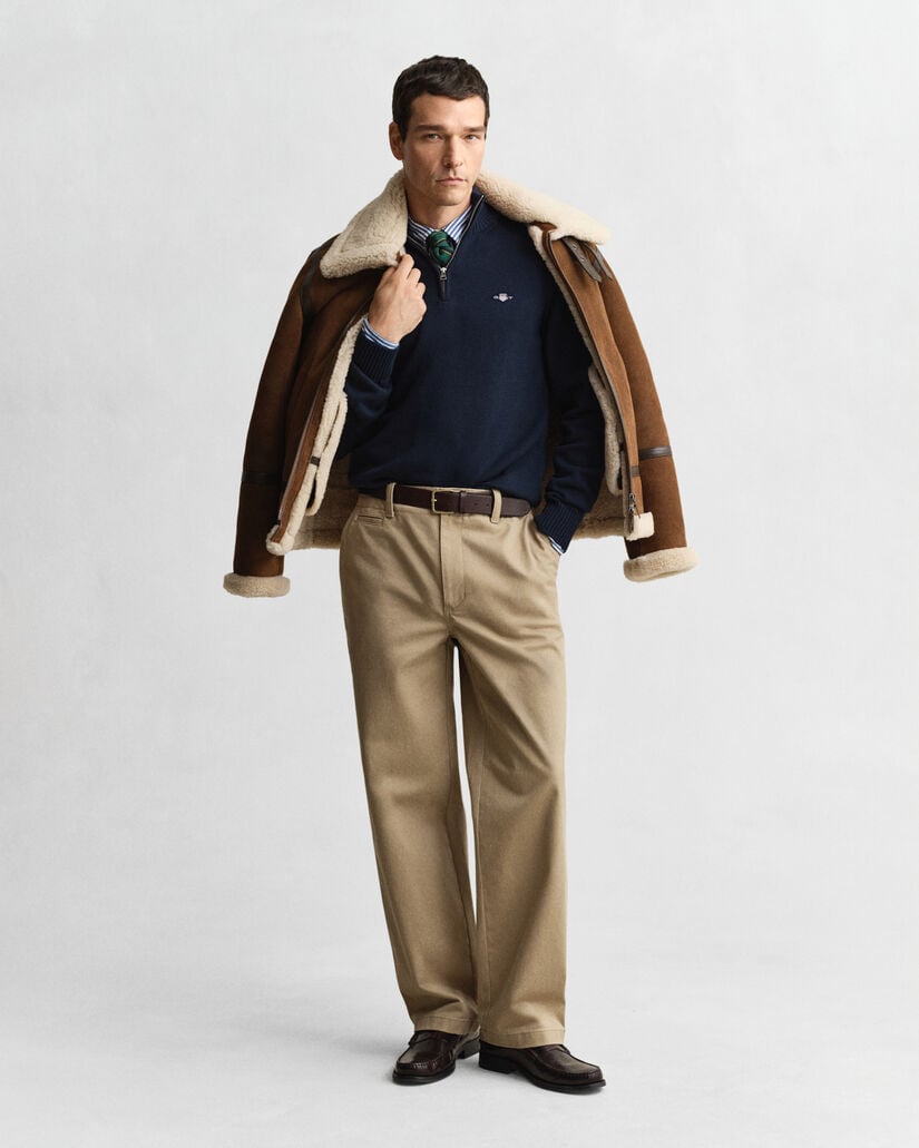 Casual-puuvillaneulepusero puolivetoketjulla