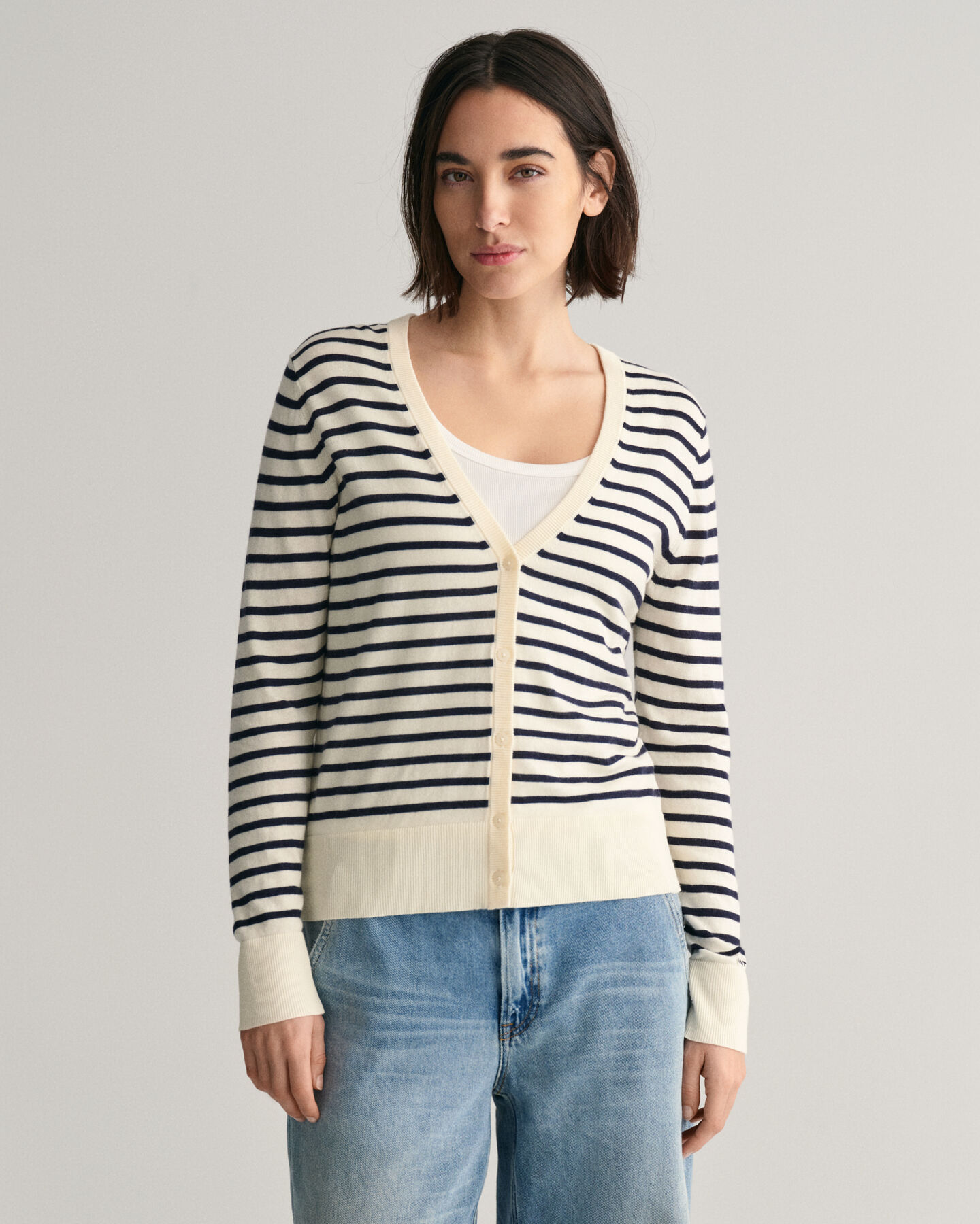 Fine Knit Striped Cardigan