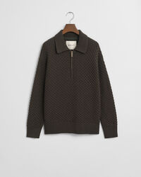 Kohopintainen puuvillaneulepusero, vetoketjukaulus