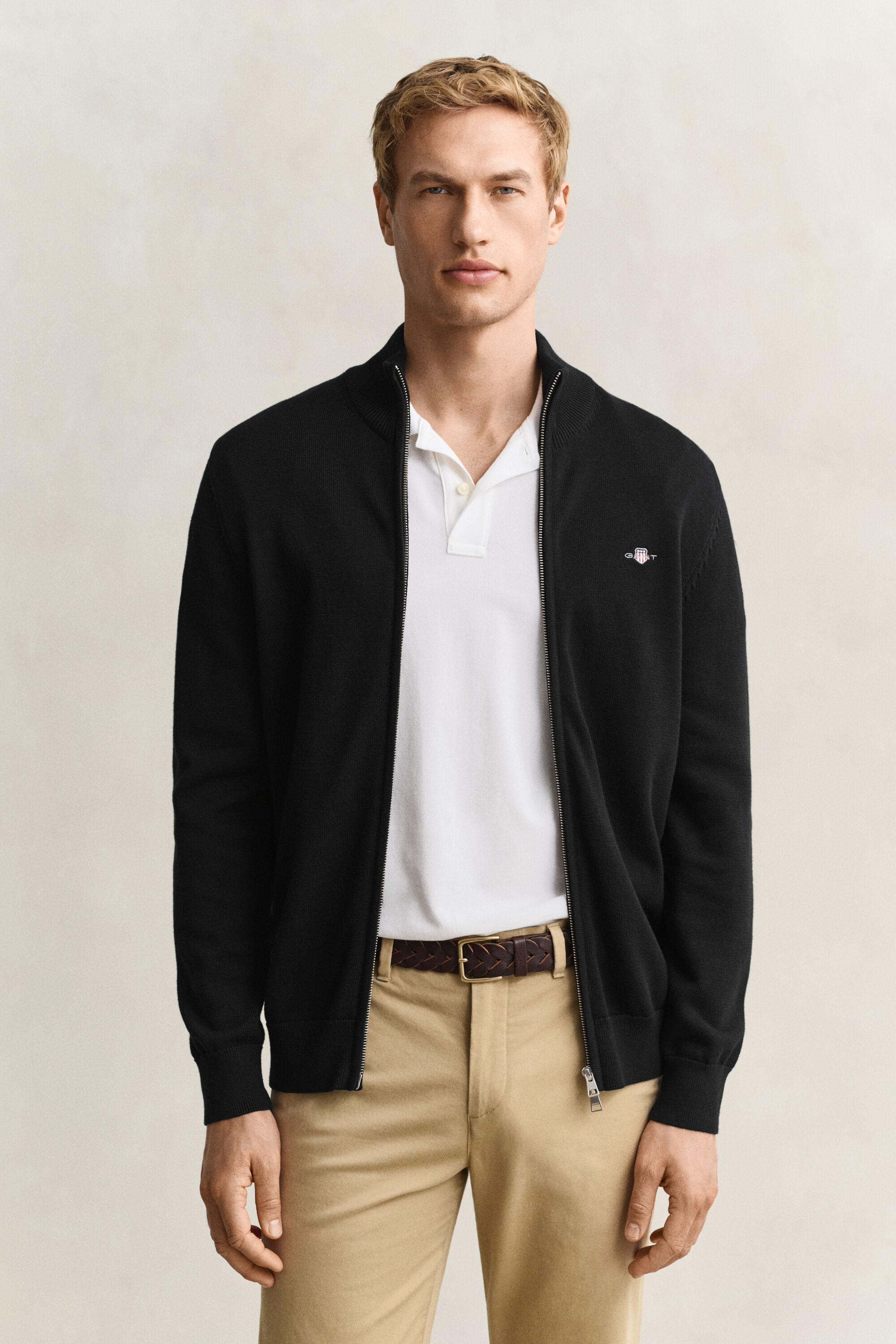 Vetoketjullinen Casual-puuvillaneuletakki