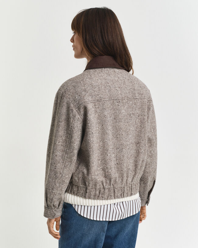 Villakangastakki kontrastivärisellä kauluksella