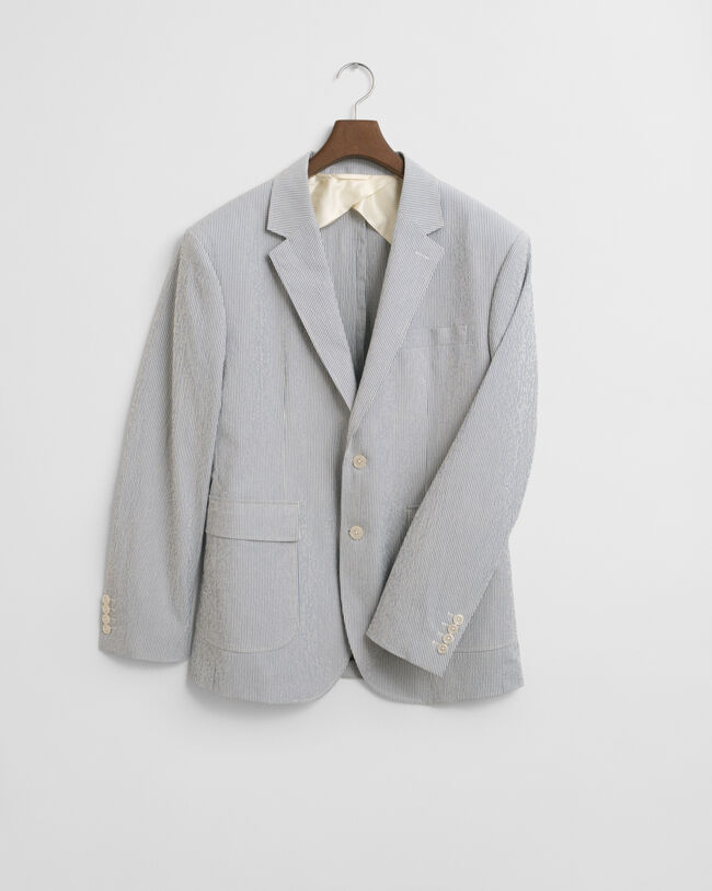 Slim fit ‑mitoitettu seersucker-puvuntakki