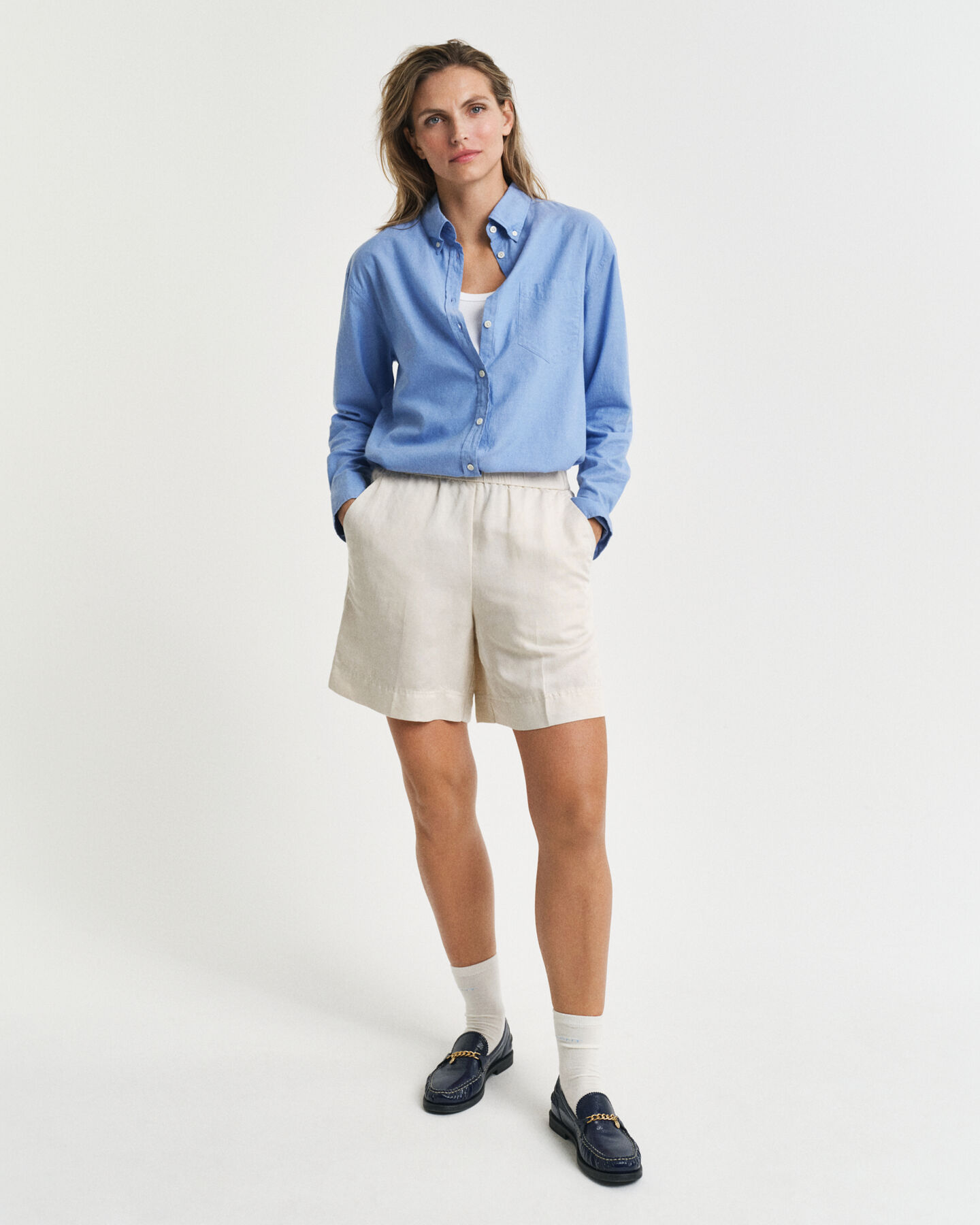 Relaxed fit ‑mitoitetut Pull-On-pellavasekoiteshortsit