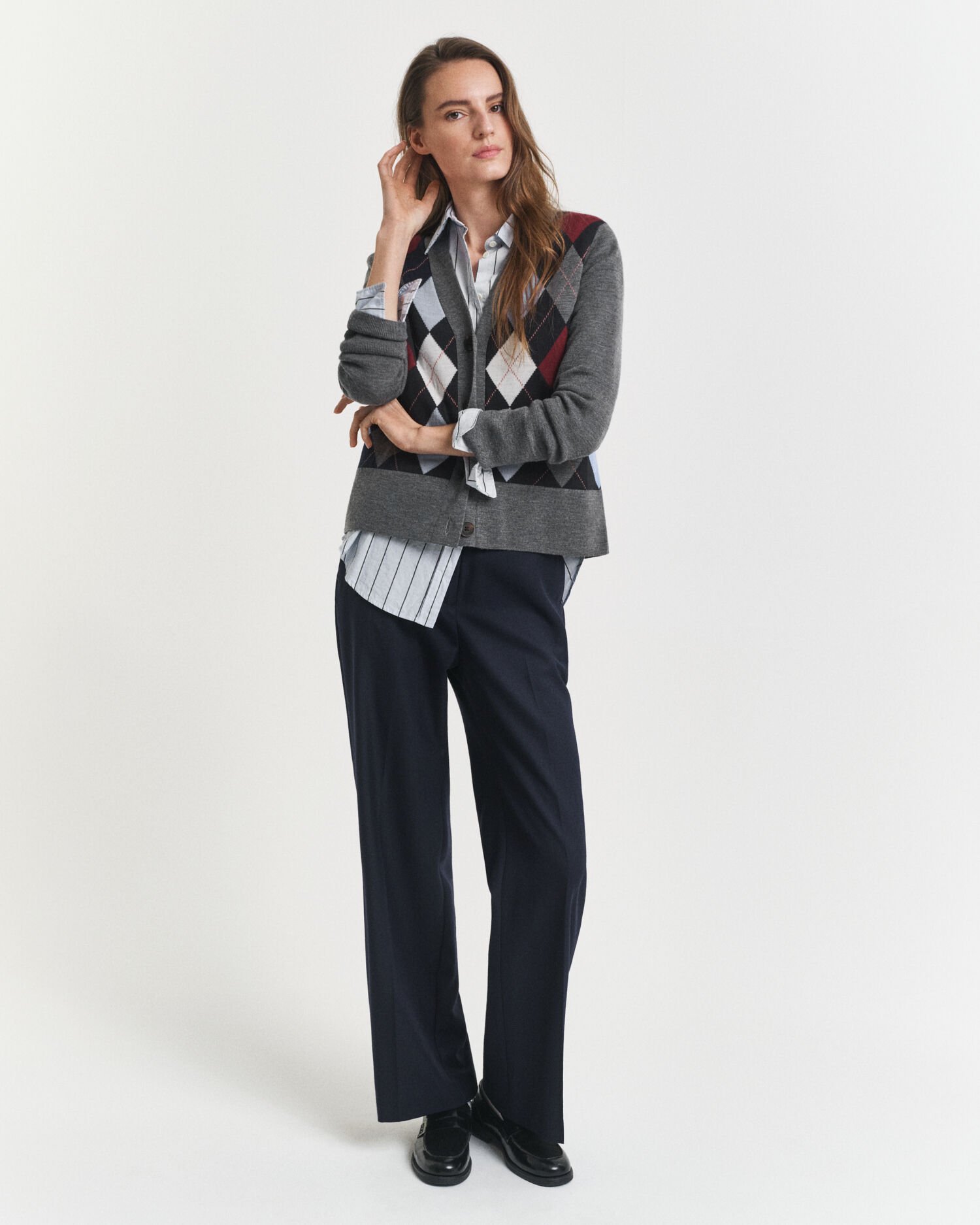 Argyle-neuletakki, v‑pääntie