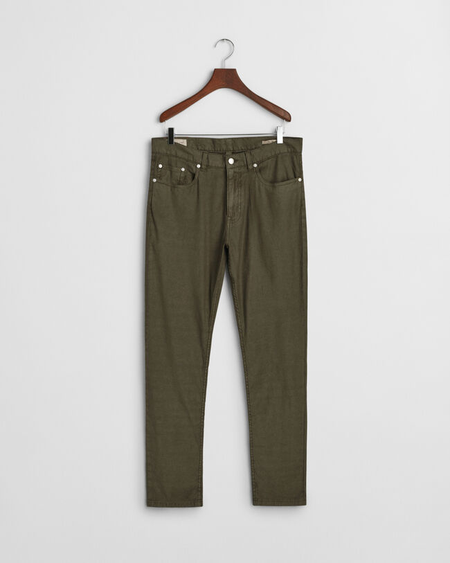 Slim&nbsp;fit ‑mitoitetut puuvilla-pellavafarkut