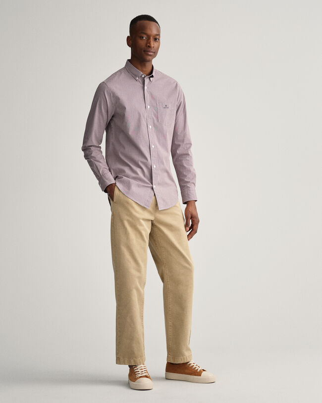 Regular&nbsp;fit ‑mitoitettu pienikuvioinen gingham-ruudullinen popliinipaita