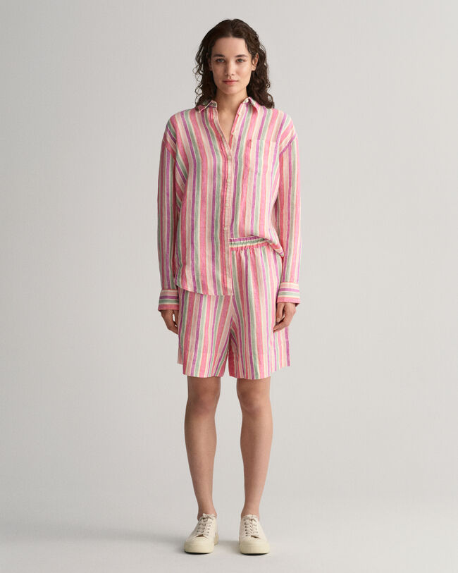 Raidalliset pull-on-pellavashortsit