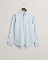 Regular&nbsp;fit ‑mitoitettu kohopintainen puuvilla-pellavapaita