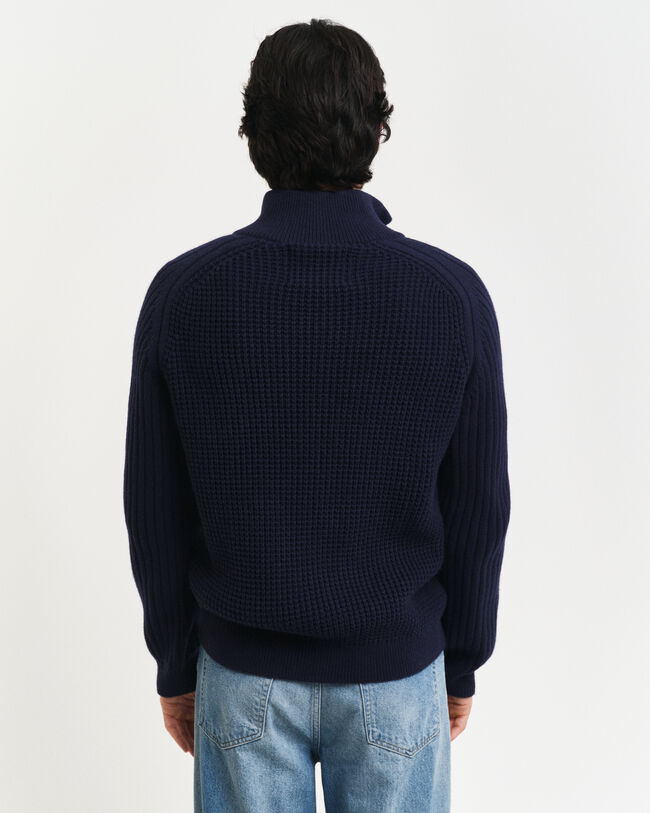 Kohopintainen vetoketjullinen neuletakki villasekoitetta