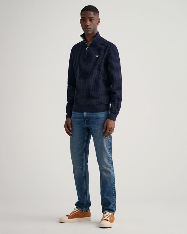 Texture-puuvillaneulepusero puolivetoketjulla