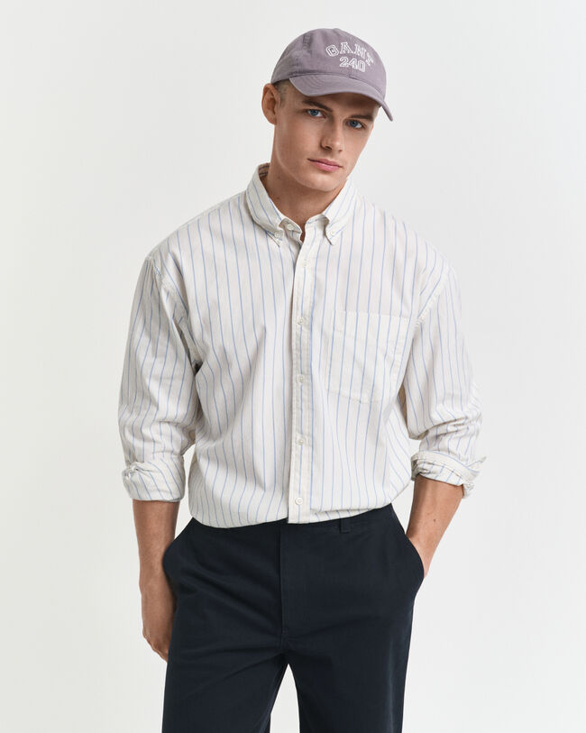 Relaxed fit ‑mitoitettu raidallinen Luxury-oxford-paita