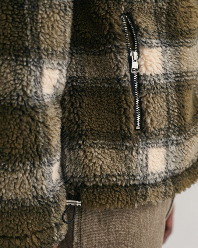 Ruutukuvioinen vetoketjullinen fleecetakki