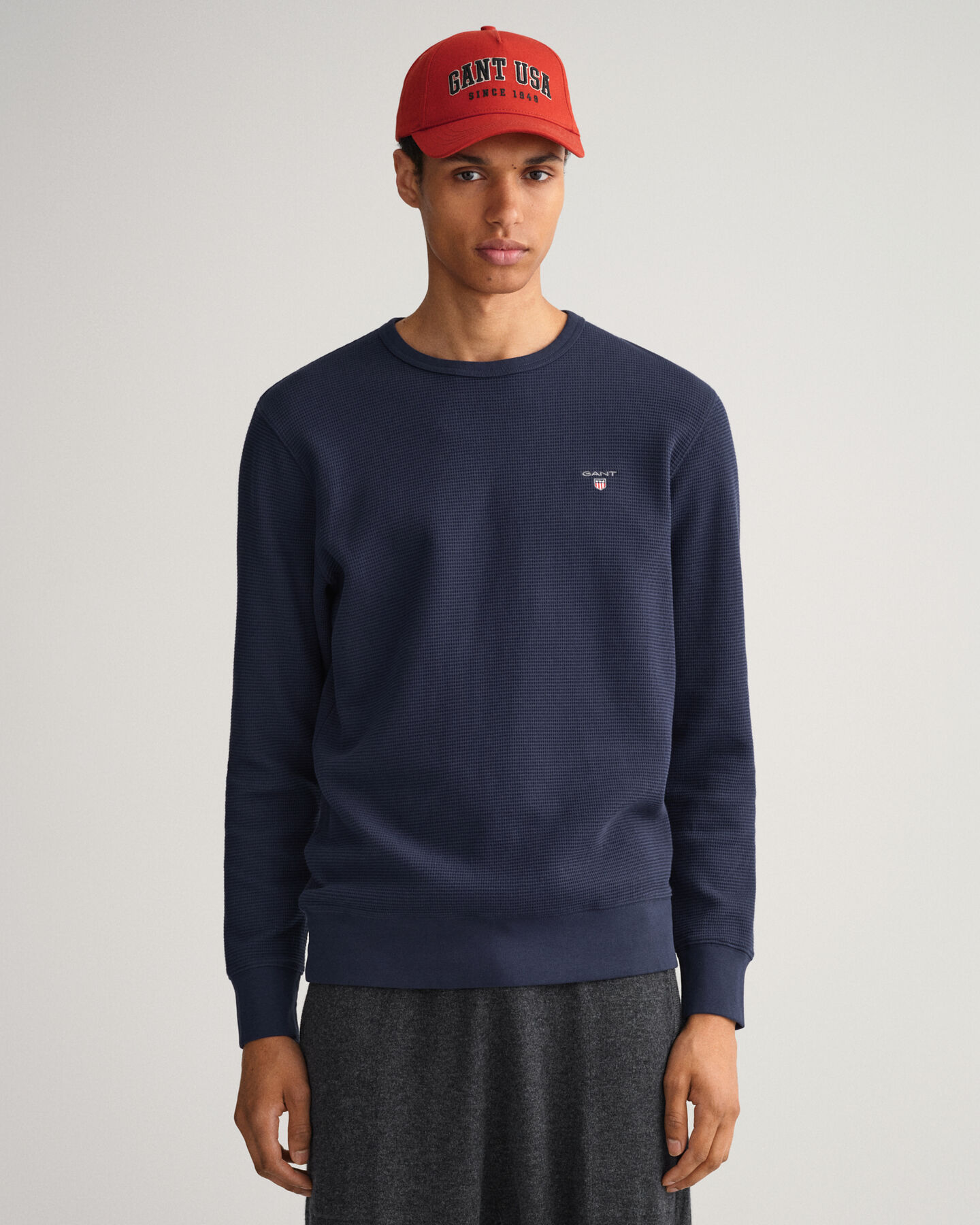 Vohvelikuvioinen collegepaita, pyöreä pääntie